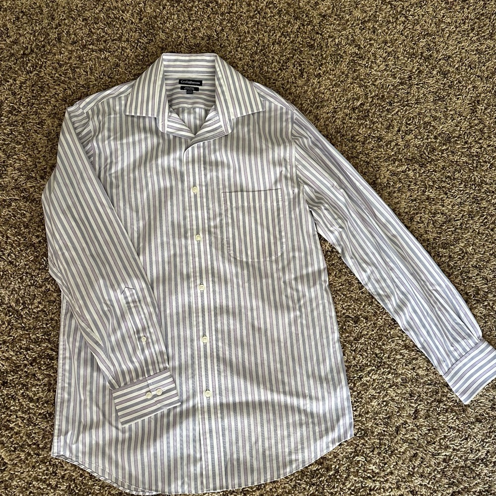 Croft & Barrow Purple and Blue Striped Dress Shirt Long Sleeve Button Up